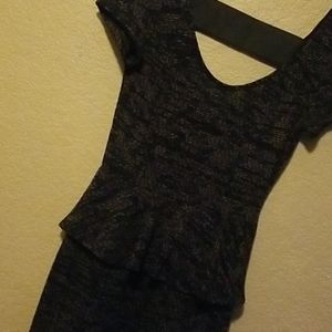 Peplum tweed black dress